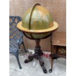 A 19TH CENTURY STYLE W AND A.K. JOHNSON 18" TERRESTRIAL GLOBE ON TRIPOD BASE, WITH CARVED COLUMN AND