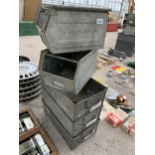 FIVE GALVANISED STORAGE TINS