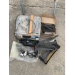 AN ASSORTMENT OF ITEMS TO INCLUDE A TILE CUTTER AND GATE HINGES ETC