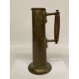 A VINTAGE ARTS AND CRAFTS STYLE BRASS AND COPPER TALL JUG