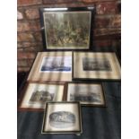 A QUANTITY OF VINTAGE PRINTS TO INCLUDE SHIPS, ETC - 6 IN TOTAL