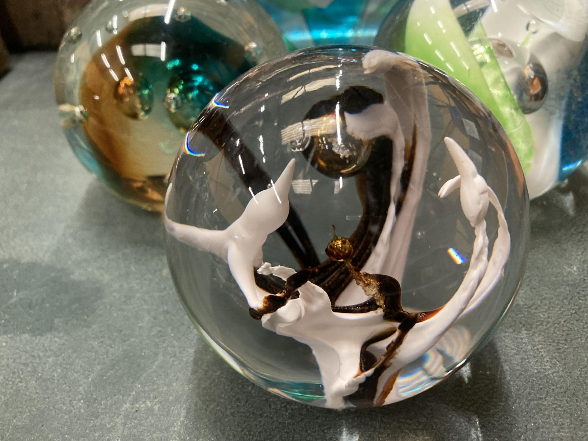 THREE GLASS PAPERWEIGHTS TO INCLUDE A CAITHNESS 'GULF STREAM' PLUS A GLASS SCENT BOTTLE - Image 2 of 5