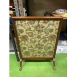 A VINTAGE MAHOGANY TAPESTRY FIRE SCREEN