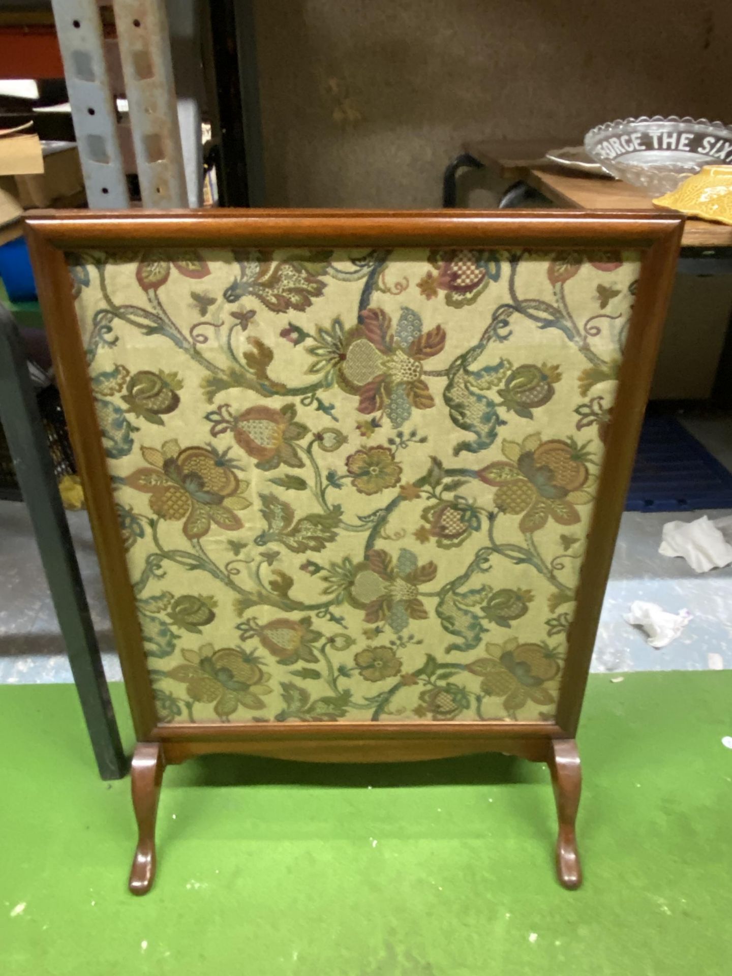 A VINTAGE MAHOGANY TAPESTRY FIRE SCREEN