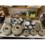 A LARGE QUANTITY OF DENBY STONEWARE DINNER ITEMS TO INCLUDE SERVING TUREENS, SMALLER LIDDED POTS,