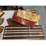 TWO VINTAGE FAIRGROUND WOODEN SIGNS AND ASSORTED VINTAGE SNOOKER SCOREBOARDS