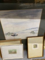 S.R. MEIN 'SAILING BOAT AT ANCHOR' WATERCOLOUR, SIGNED, 33CM X 36CM, FRAMED AND GLAZED, THREE SIGNED