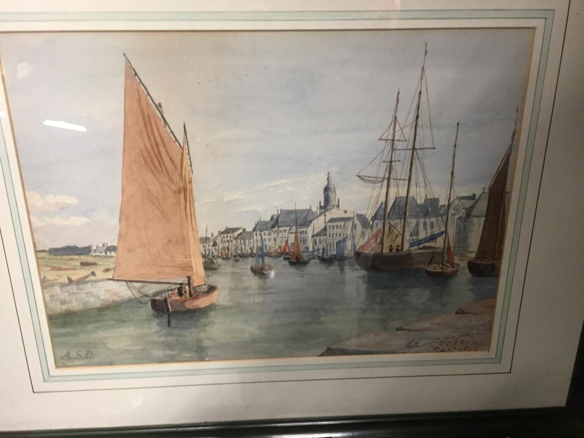 THREE FRAMED WATERCOLOURS, AN ORIENTAL STYLE MAN ON A BRIDGE WITH THE SEA IN THE BACKGROUND, - Image 2 of 5