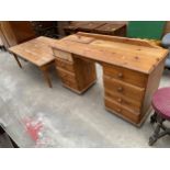 A MODERN PINE COFFEE TABLE, 53 X 32" AND A KNEEHOLE DRESSING TABLE, 52" WIDE