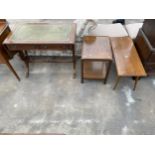 A RETRO TEAK COFFEE TABLE, TWO TIER TV TABLE AND REPRODUCTION SOFA TABLE