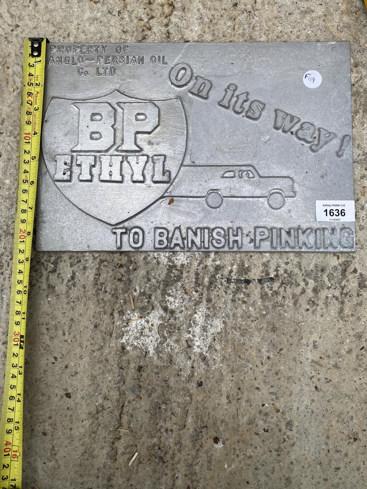 AN ALUMINIUM 'BP ETHYL' ADVERTISING PRINTING BLOCK