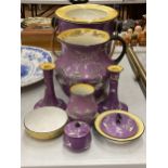 A VINTAGE 'BISTO' CHAMBER SET TO INCLUDE A SLOP PAIL, WASH JUG, CANDLESTICKS, SOAP DISH, BOWLS,