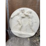 A PLASTER CAST WALL PLAQUE WITH A CHERUB DESIGN