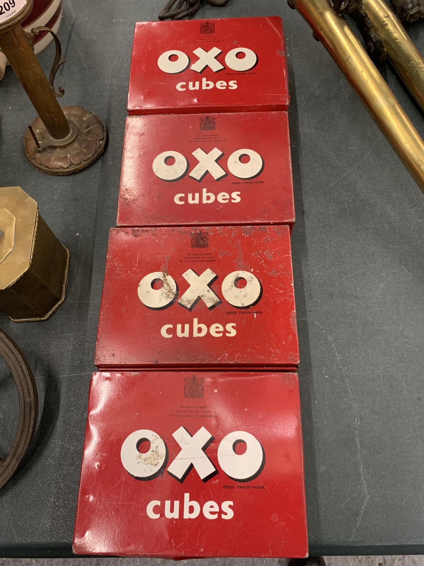 FOUR VINTAGE OXO TINS