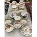 A COLLECTION OF VINTAGE CHINA CUPS AND SAUCERS TO INCLUDE CROWN STAFFORDSHIRE, ROYAL GRAFTON,