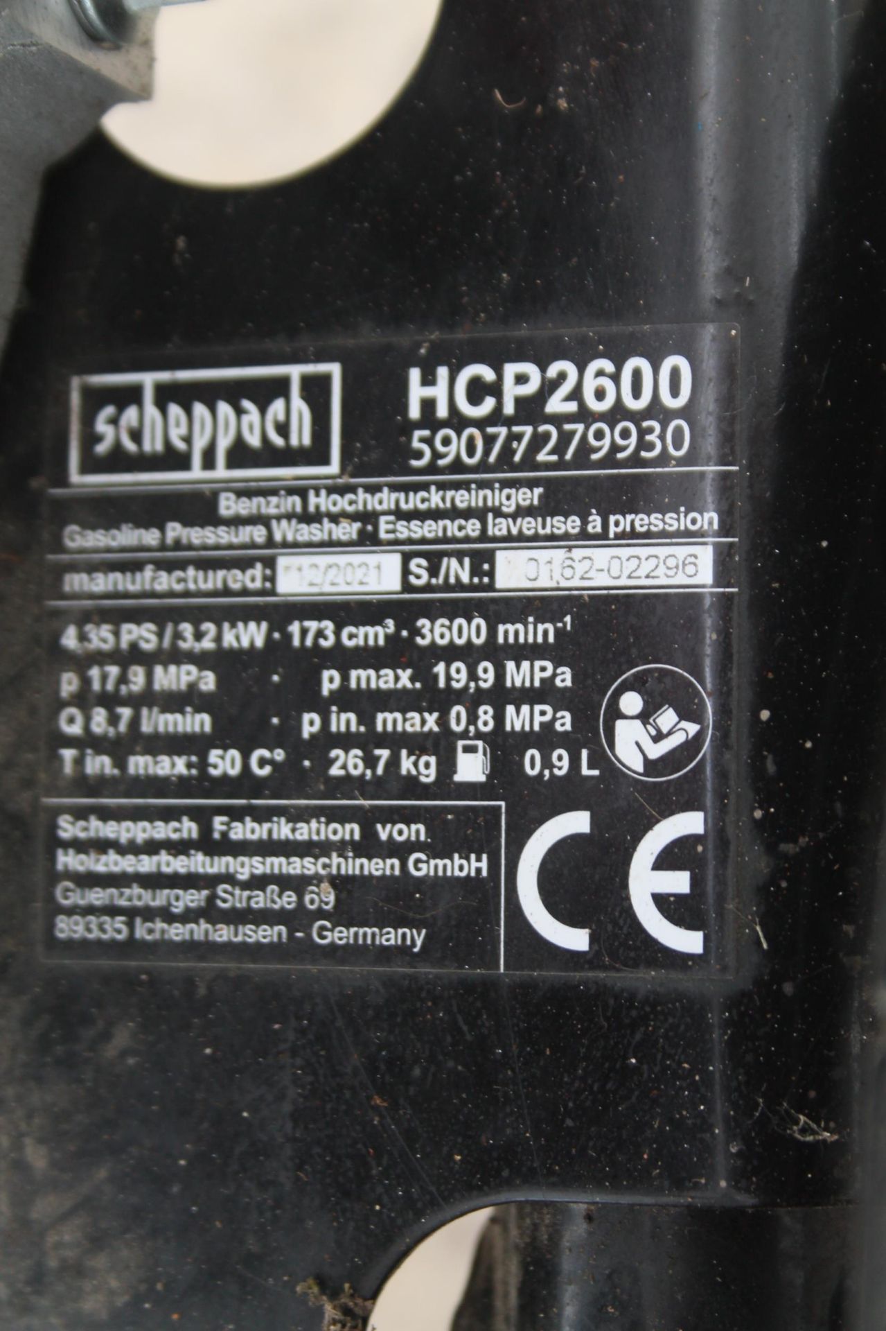 SCHEPPACH 173CC PRESSURE WASHER HPC2600 NO VAT - Image 3 of 3