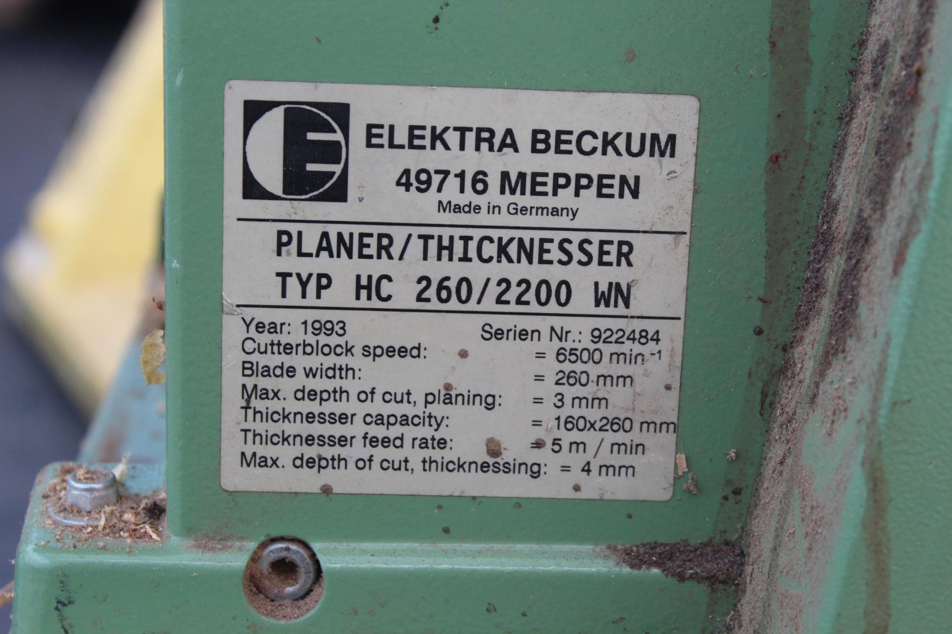 ELEKTRA BECKUM A9716 MEPPEN PLANER AND THICKNESSER NO VAT - Image 4 of 4