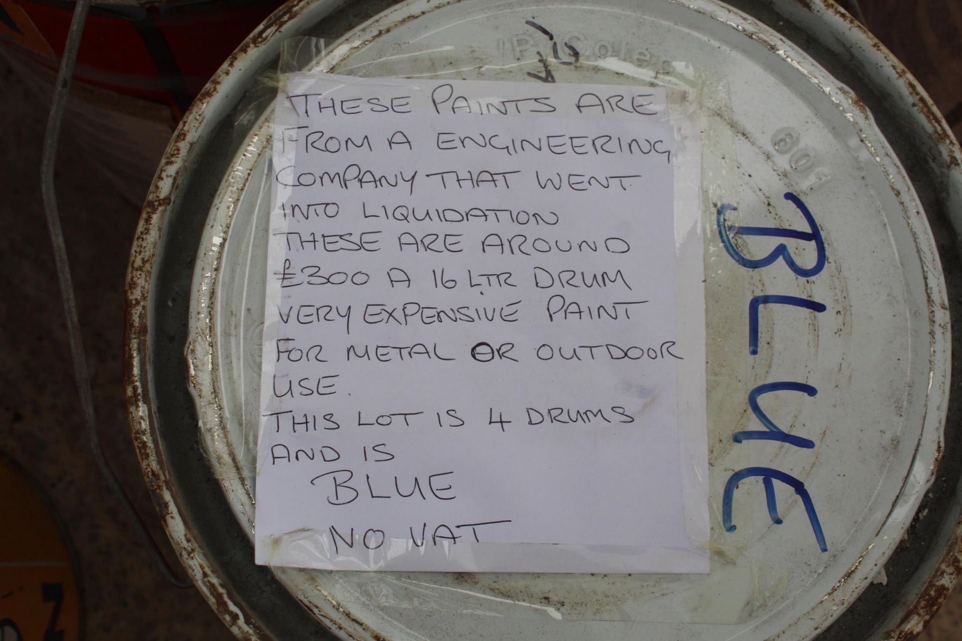 4 BLUE METAL 16 LTR DRUMS AND OUTDOOR PAINT NO VAT - Image 2 of 2