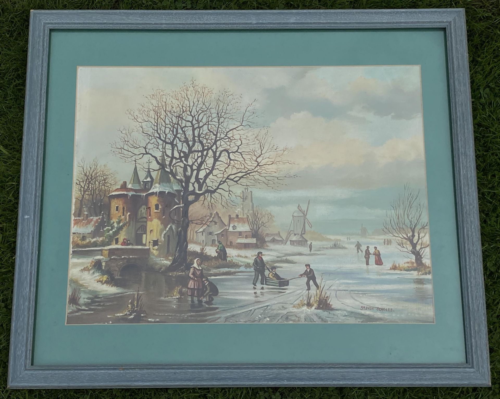 A STEVEN SCHOLES (BRITISH, B.1952) OIL PAINTING OF A WINTER SCENE, FRAMED, 55 X 65CM