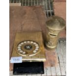 A VINTAGE DIALPAD BY STRATTON PHONE BOOK AND A BRASS POST BOX MONEY BOX