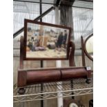 A MAHOGANY SWING FRAME DRESSING TABLE MIRROR WITH TWO LOWER DRAWERS