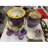 A VINTAGE 'BISTO' CHAMBER SET TO INCLUDE A SLOP PAIL, WASH JUG, CANDLESTICKS, SOAP DISH, BOWLS,