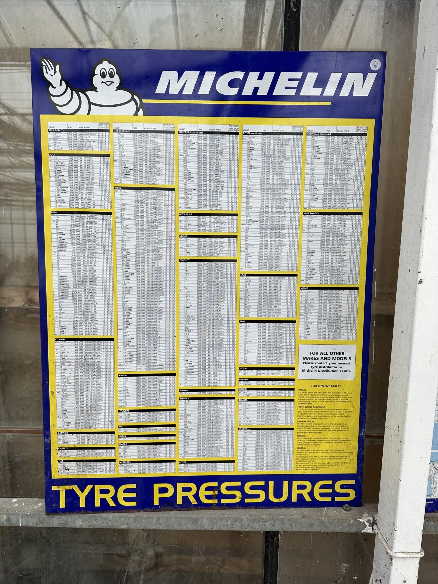 TWO TIN SIGNS TO INCLUDE A MICHELIN ATLAS MAP OF BRITAIN AND A MICHELIN TYRE CHART - Image 4 of 6