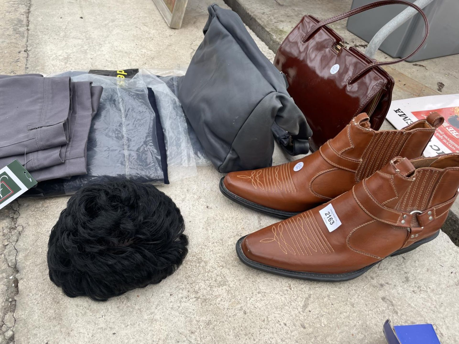 A PAIR OF BOOTS, A HANDBAG AND TROUSERS ETC - Image 2 of 3