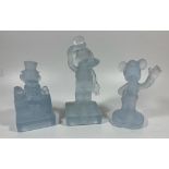 THREE VINTAGE WALT DISNEY PRODUCTIONS BLUE FROSTED GLASS FIGURES - MICKEY MOUSE, DONALD DUCK AND