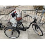 A JORVIK THREE WHEELED ELECTRIC BIKE COMPLETE WITH KEY AND CHARGER AND BELIEVED IN WORKING ORDER BUT