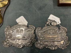 A PAIR OF GEORGE V 1915 HALLMARKED BIRMINGHAM SILVER TOOGOOD CHAMPIONSHIP SHIELD PLAQUES, MAKER