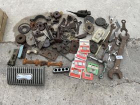 AN ASSORTMENT OF HARDWARE TO INCLUDE BRACKETS AND SPANNERS ETC