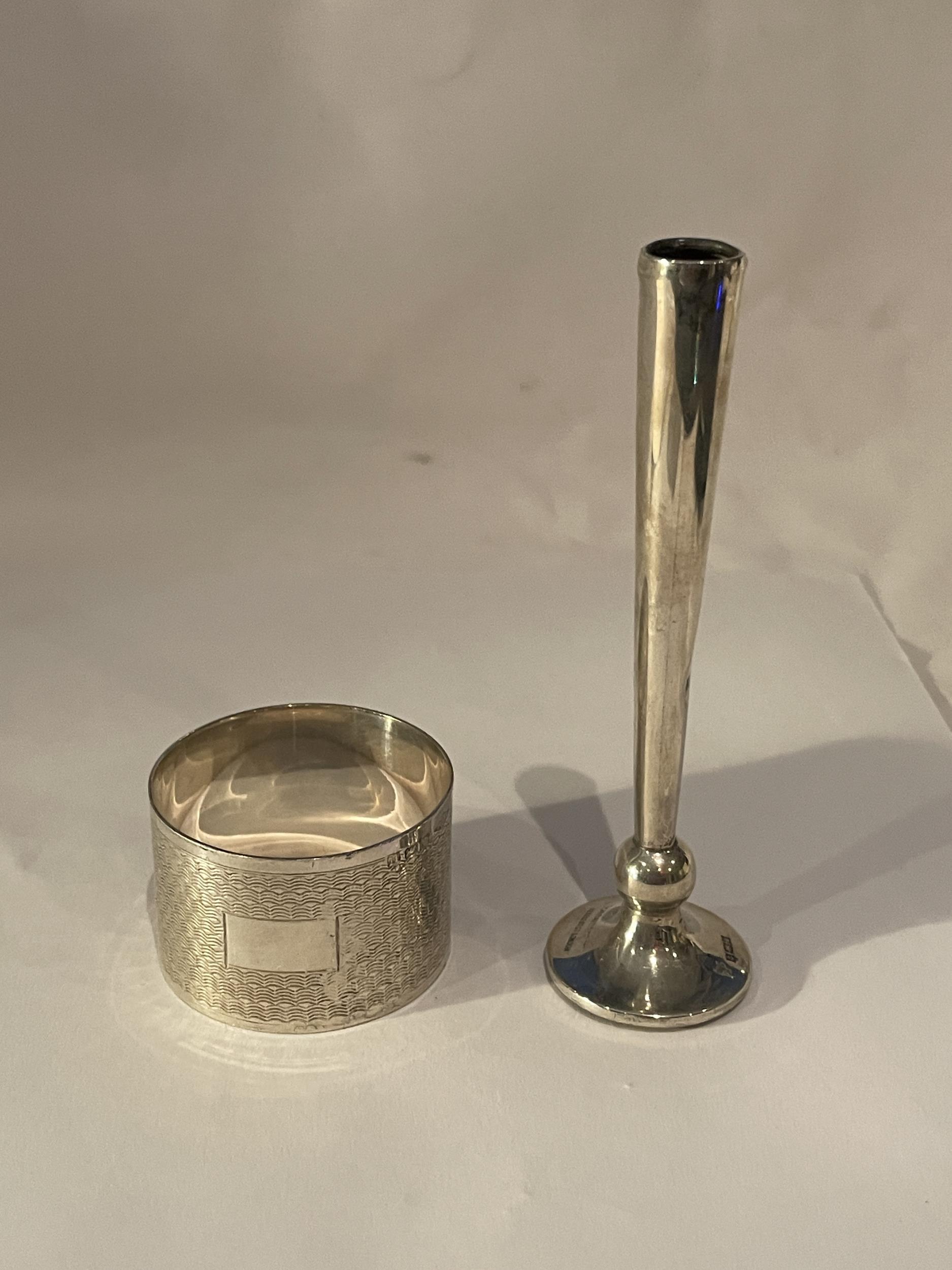 TWO SILVER ITEMS - A HALLMARKED BIRMINGHAM BUD VASE, WEIGHTED BASE, AND A HALLMARKED BIRMINGHAM - Image 3 of 24