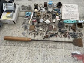 AN ASSORTMENT OF ITEMS TO INCLUDE DOOR LOCKS, SPRINGS AND PLUGS ETC