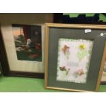 A FRAMED PRINT TITLED 'AT EVENING TIME IT SHALL BE LIGHT' PLUS A DECOUPAGE STYLE PICTURE OF