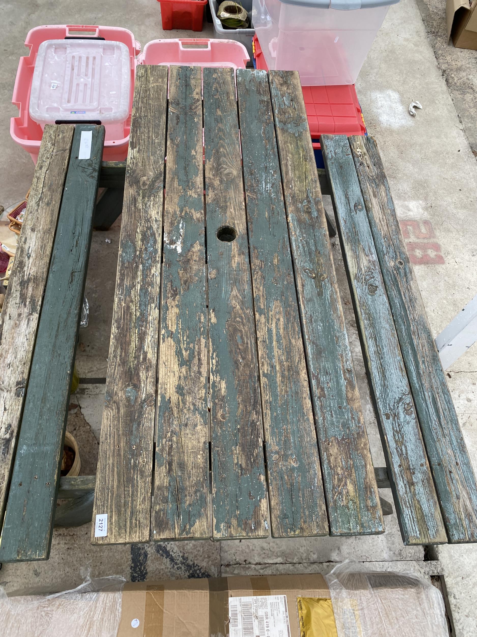 A WOODEN PICNIC BENCH - Image 2 of 3