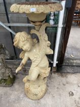 A LARGE DECORATIVE CAST IRON CHERUB DESIGN GARDEN PLANTER (H:135CM)