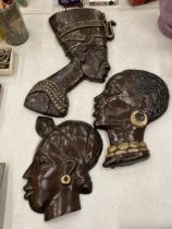 THREE LARGE WALL PLAQUES - TWO AFRICAN AND ONE EGYPTIAN EXAMPLE