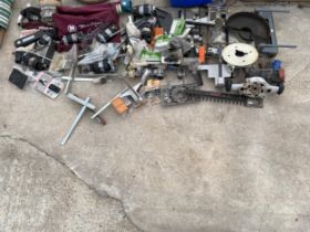 AN ASSORTMENT OF ITEMS TO INCLUDE MOTORS AND SAW GUIDES ETC