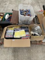 AN ASSORTMENT OF HOUSEHOLD CLEARANCE ITEMS TO INCLUDE DVDS AND A MICROSCOPE ETC
