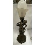 A BRASS FIGURAL TABLE LAMP AND SHADE