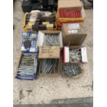 A LARGE ASSORTMENT OF HARDWARE TO INCLUDE SCREWS AND BOLTS ETC