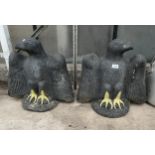 A PAIR OF PAINTED RECONSTITUTED STONE EAGLE POST TOPPERS (H:47CM)