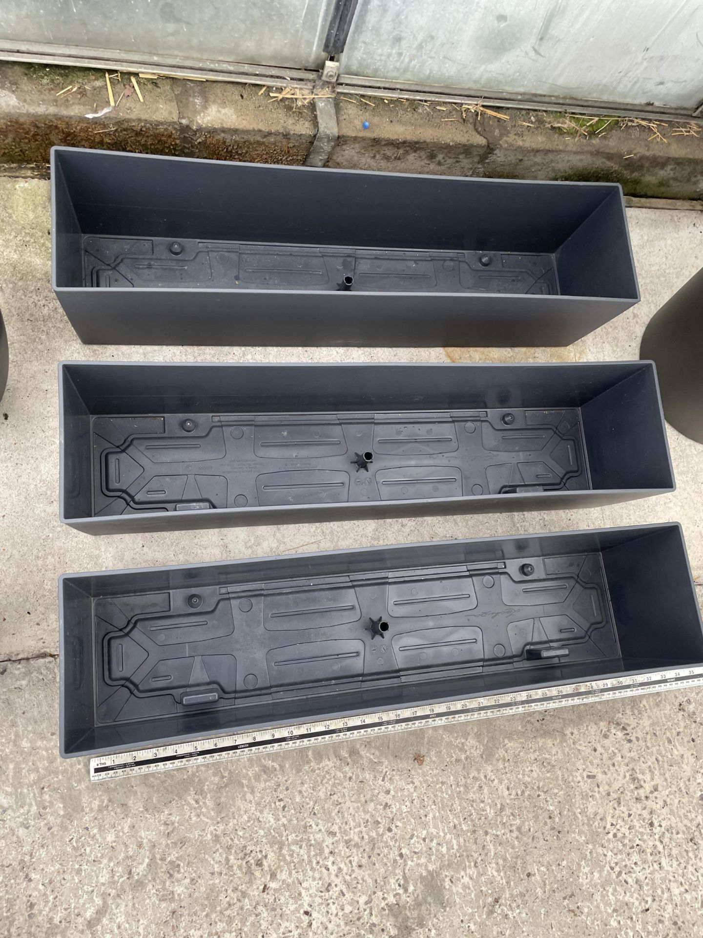 THREE LOW MODERN LECHUZA FIBRE GLASS TROUGH PLANTERS - Image 2 of 2