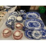 A LARGE COLLECTION OF BLUE AND WHITE POTTERY DINNER WARES, GEORGE JONES & SONS ETC