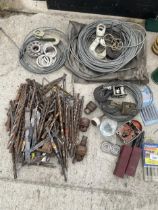 A LARGE QUANTITY OF DRILL, BITS AND WIRE ROPE ETC