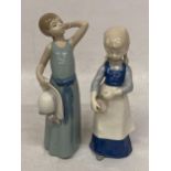 TWO FIGURES - A LLADRO FIGURE OF A GIRL AND A CONTINENTAL FIGURE OF A GIRL WITH LIPPELSDORF BLUE