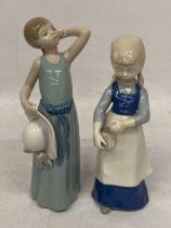 TWO FIGURES - A LLADRO FIGURE OF A GIRL AND A CONTINENTAL FIGURE OF A GIRL WITH LIPPELSDORF BLUE
