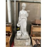 A FIBRE GLASS WATER FEATURE OF A FEMALE WATER CARRIER (H:91CM)