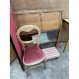 A SMALL OAK BUREAU, STOOL & BEDROOM CHAIR